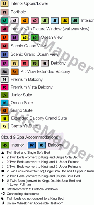 Carnival Sunrise deck 2 plan (Main-Cabins) legend