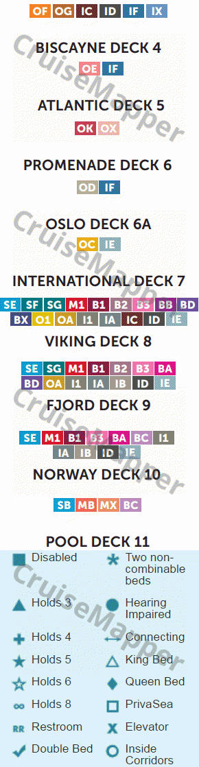 Norwegian Sun deck 4 plan (Biscayne-Hospital) legend