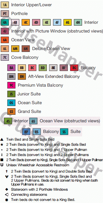 Carnival Breeze deck 1 plan (Riviera-Cabins) legend