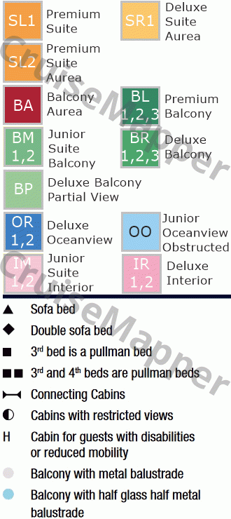 MSC Orchestra deck 5 plan (Pianoforte-Cabins-Lobby-Hospital) legend