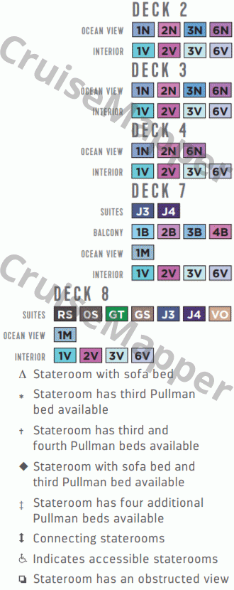 Grandeur Of The Seas deck 5 plan (Promenade-Lobby-Casino) legend