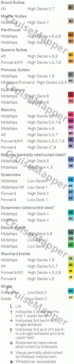 Queen Elizabeth deck 3 plan legend