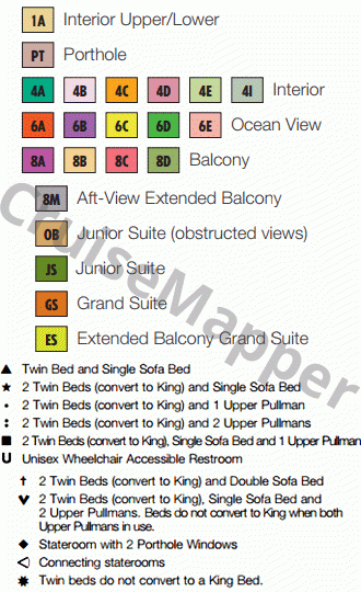 Carnival Fascination deck 9 plan (Promenade-Serenity) legend