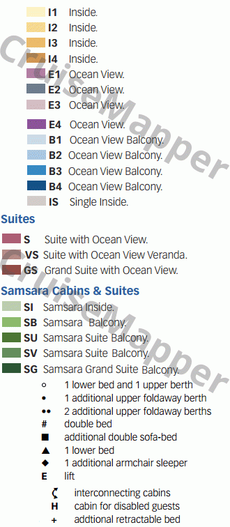 Costa neoRomantica deck 14 plan (Lisboa-Cabins) legend