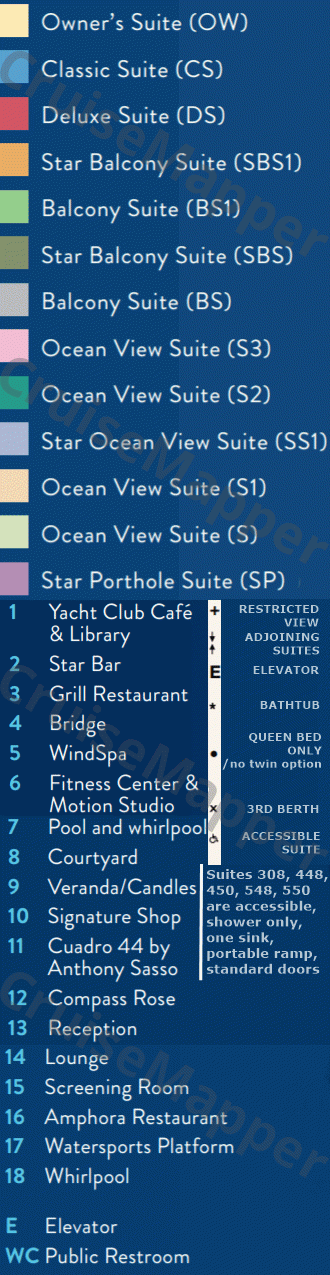 Star Breeze deck 8 plan (Sundeck-Yacht Club) legend