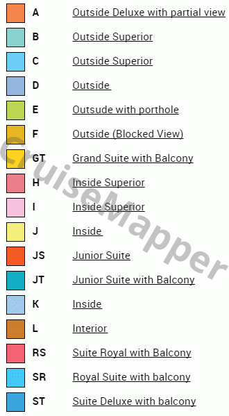 Pullmantur Monarch deck 7 plan (Lounge-Cabins) legend