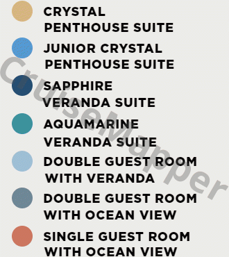 Crystal Serenity deck 10 plan (Penthouse-Cabins) legend