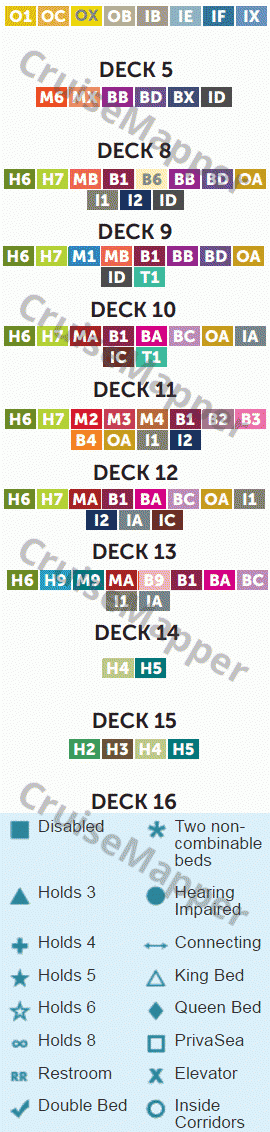 Norwegian Getaway deck 14 plan (Bridge) legend