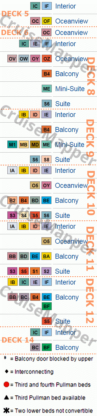 Diamond Princess deck 4 plan (Gala-Hospital-Crew) legend