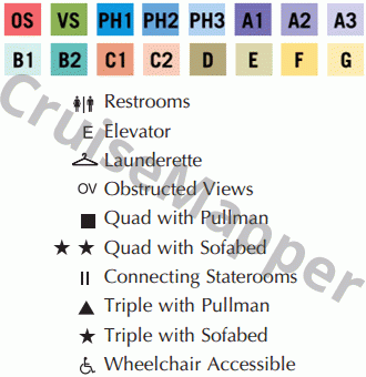 Oceania Regatta deck 8 plan (Bridge-Cabins) legend