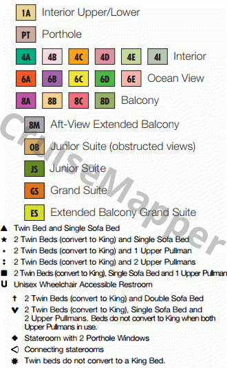 Carnival Sensation deck 5 plan (Main-Cabins) legend