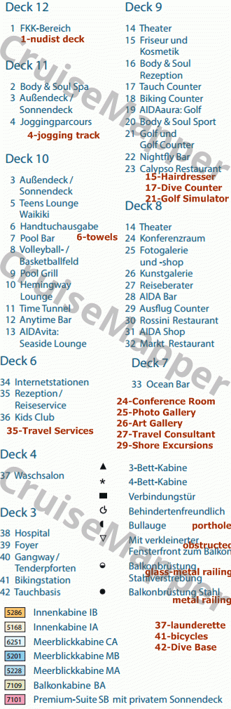 Blue Dream Melody deck 12 plan (FKK-Sundeck) legend