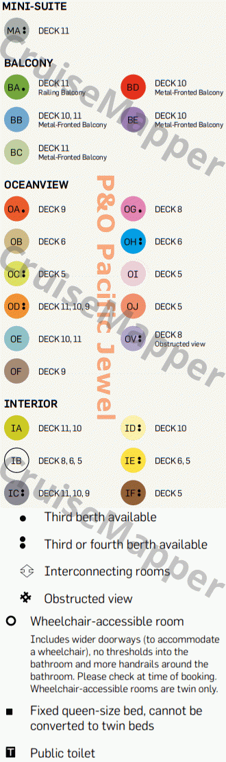 Pacific Jewel deck 6 plan (Cabins) legend