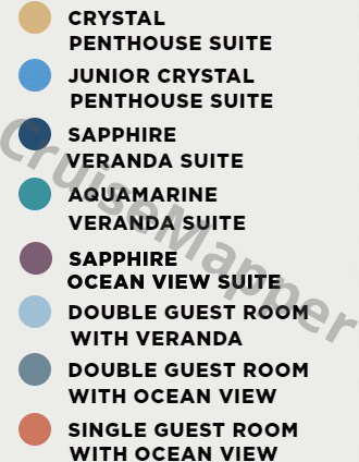 Crystal Symphony deck 6 plan (Tiffany-Lounge-Shops) legend