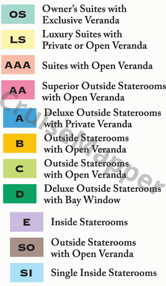 American Queen  deck 4 plan (Observation) legend