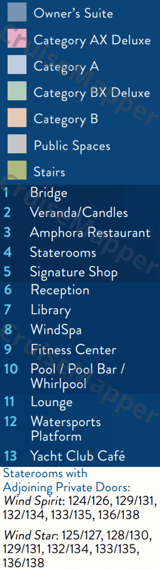 Wind Spirit deck 1 plan (Cabins-Hospital) legend