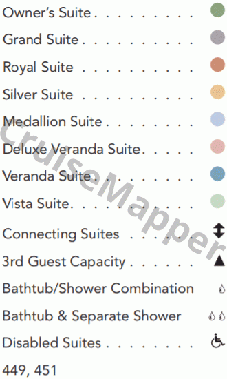 Silver Cloud deck 5 plan (Lobby-Cabins-Shops) legend