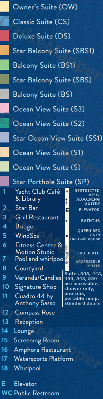 Star Pride deck 7 plan (Bridge-Spa-Lido-Pools) legend