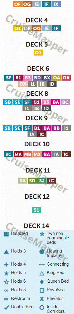 Norwegian Dawn deck 13 plan (Kids-Teens-Sports) legend