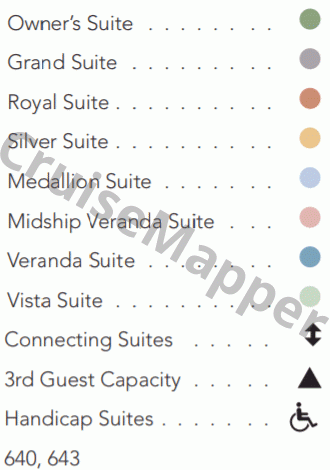 Silver Wind deck 6 plan (Lounge-Lobby-Cabins) legend