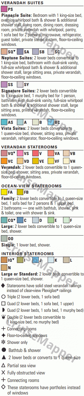 ms Koningsdam deck 7 plan (Schubert-Cabins) legend