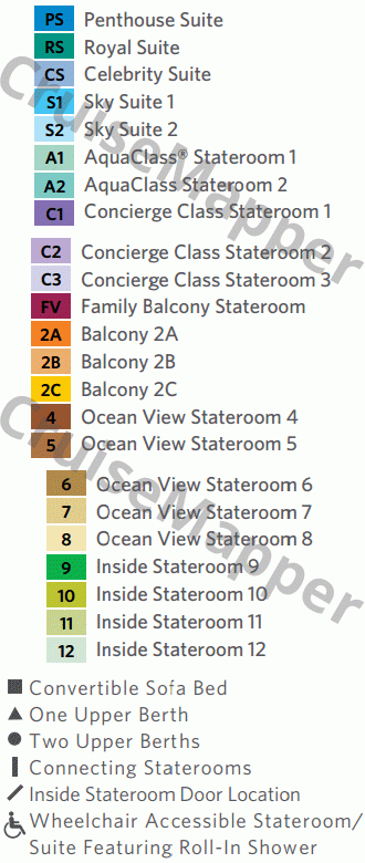 Celebrity Millennium deck 8 plan (Panorama-Cabins) legend