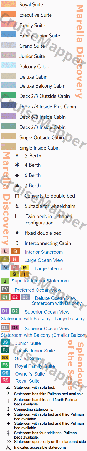 Marella Discovery deck 15 plan (Splendour of the Seas-deck5) legend