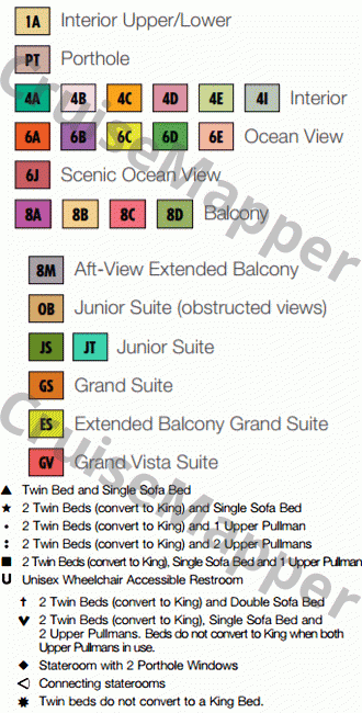 Carnival Elation deck 15 plan (Sundeck) legend