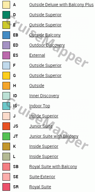 Pullmantur Zenith deck 10 plan (Atlantic-Bridge-Cabins) legend
