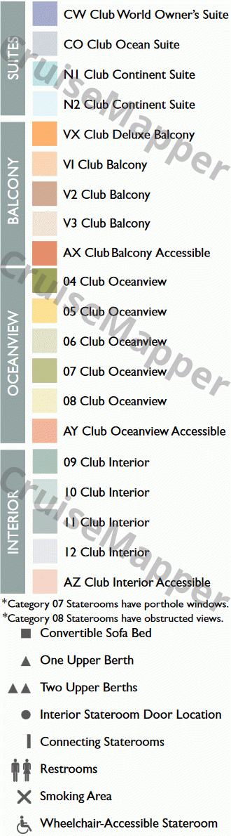 Azamara Quest deck 8 plan (Bridge-Cabins) legend