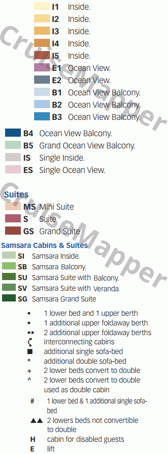 Costa Fascinosa deck 3 plan (Gradisca-Lower Promenade) legend