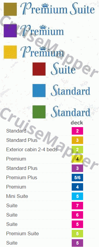 Golden Iris deck 7 plan (Bridge-Suites) legend