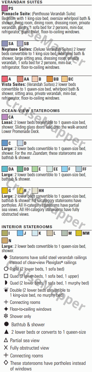 ms Zaandam deck 7 plan (Navigation-Cabins-Suite Lounge) legend