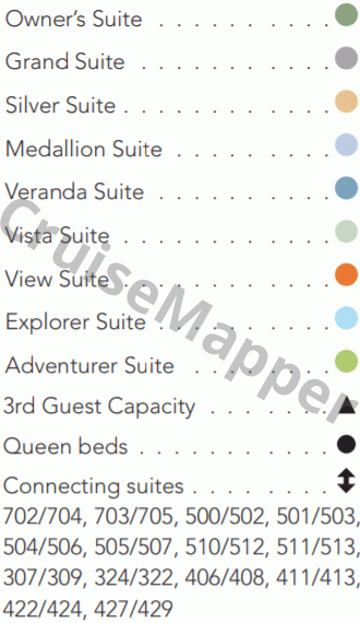 Silver Explorer deck 4 plan (Restaurant-Cabins-Gym) legend