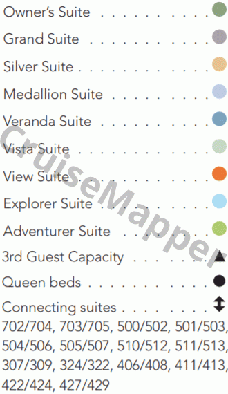 Exploris One deck 7 plan (Sundeck-Suites-Zodiacs) legend