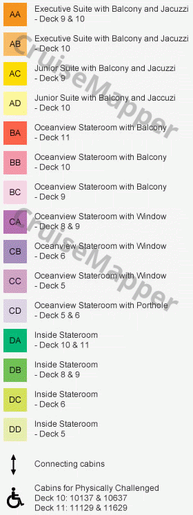 SuperStar Aquarius deck 10 plan (Cabins-Lounge-Sundeck2) legend