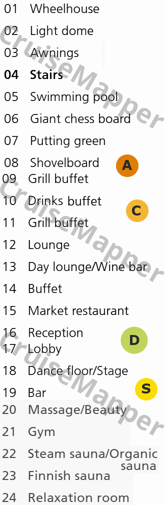 Arosa Stella deck 1 plan (Lower-Spa) legend