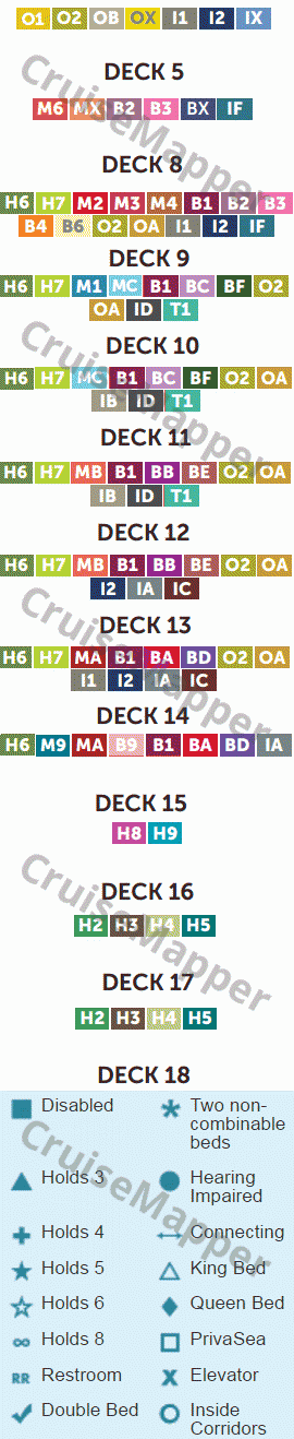 Norwegian Escape deck 8 plan (Promenade-Shops) legend