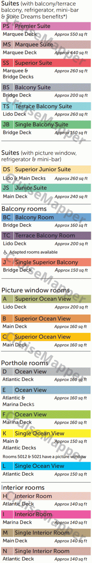 Boudicca deck 7 plan (Lido-Promenade-Cabins) legend
