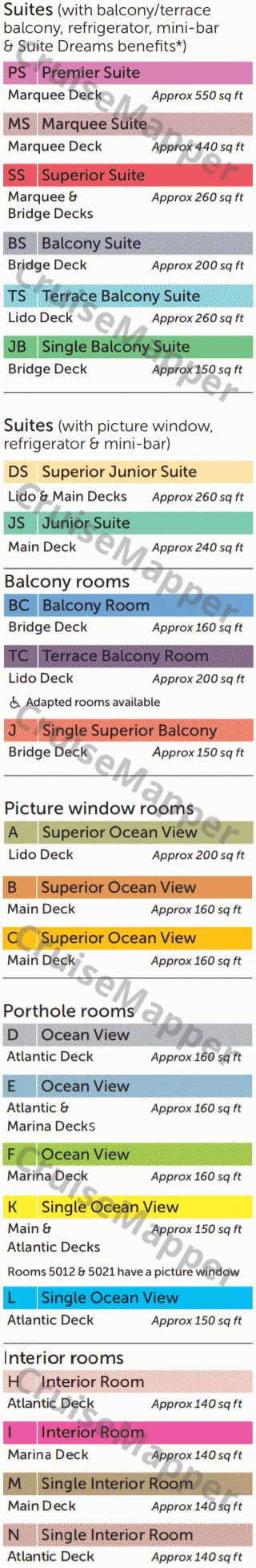 Boudicca deck 8 plan (Bridge-Cabins) legend