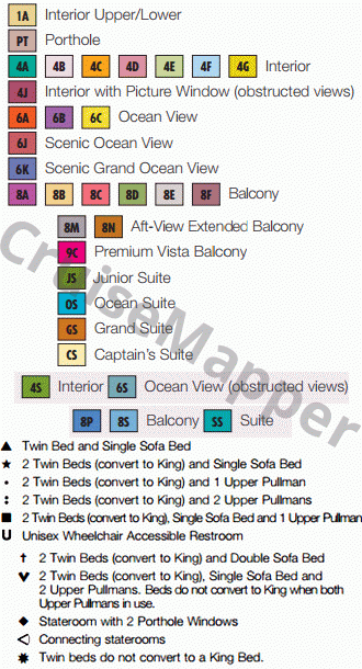 Carnival Splendor deck 6 plan (Upper-Cabins) legend