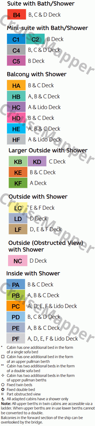 Queen of the Oceans deck 7 plan (Promenade) legend