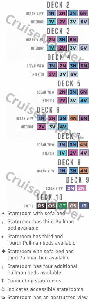 Majesty Of The Seas deck 3 plan (Cabins) legend