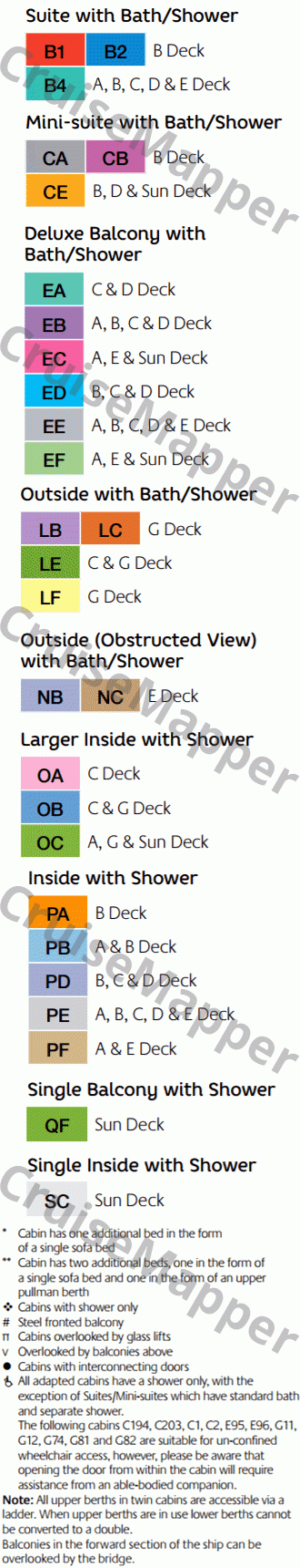 Arcadia deck 10 plan (Sun-Adults) legend