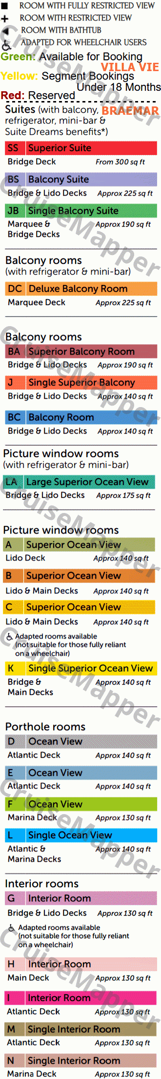 Villa Vie Odyssey deck 7 plan (Bridge-Cabins) legend