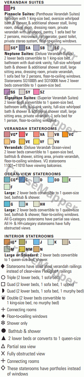 ms Nieuw Amsterdam deck 8 plan (Navigation-Cabins) legend