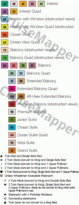 Carnival Spirit deck 12 plan (Sky) legend