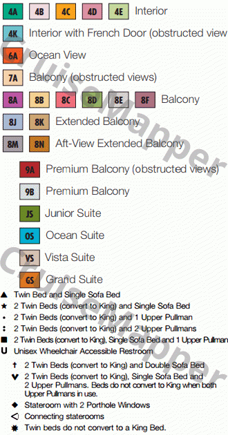 Carnival Pride deck 12 plan (Sky) legend