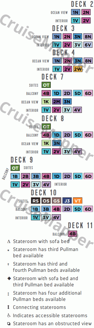 Serenade Of The Seas deck 9 plan (Cabins) legend