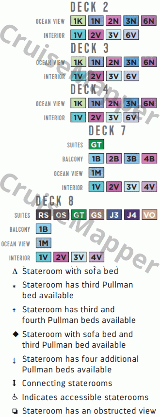 Rhapsody Of The Seas deck 7 plan (Cabins) legend